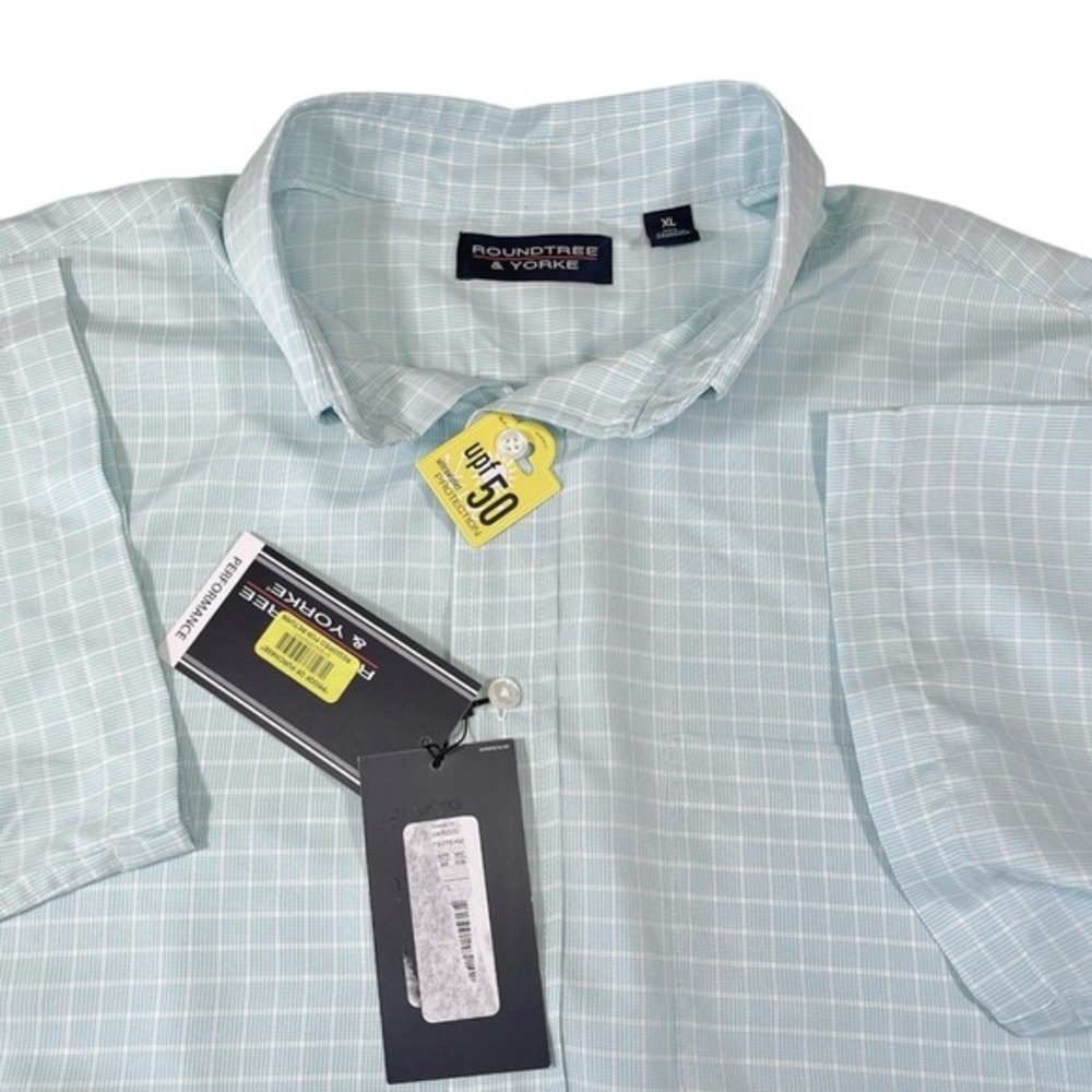 Roundtree & Yorke‎ XL Blue Button Down Performance UPF 50 Plaid Gorpcore Coastal